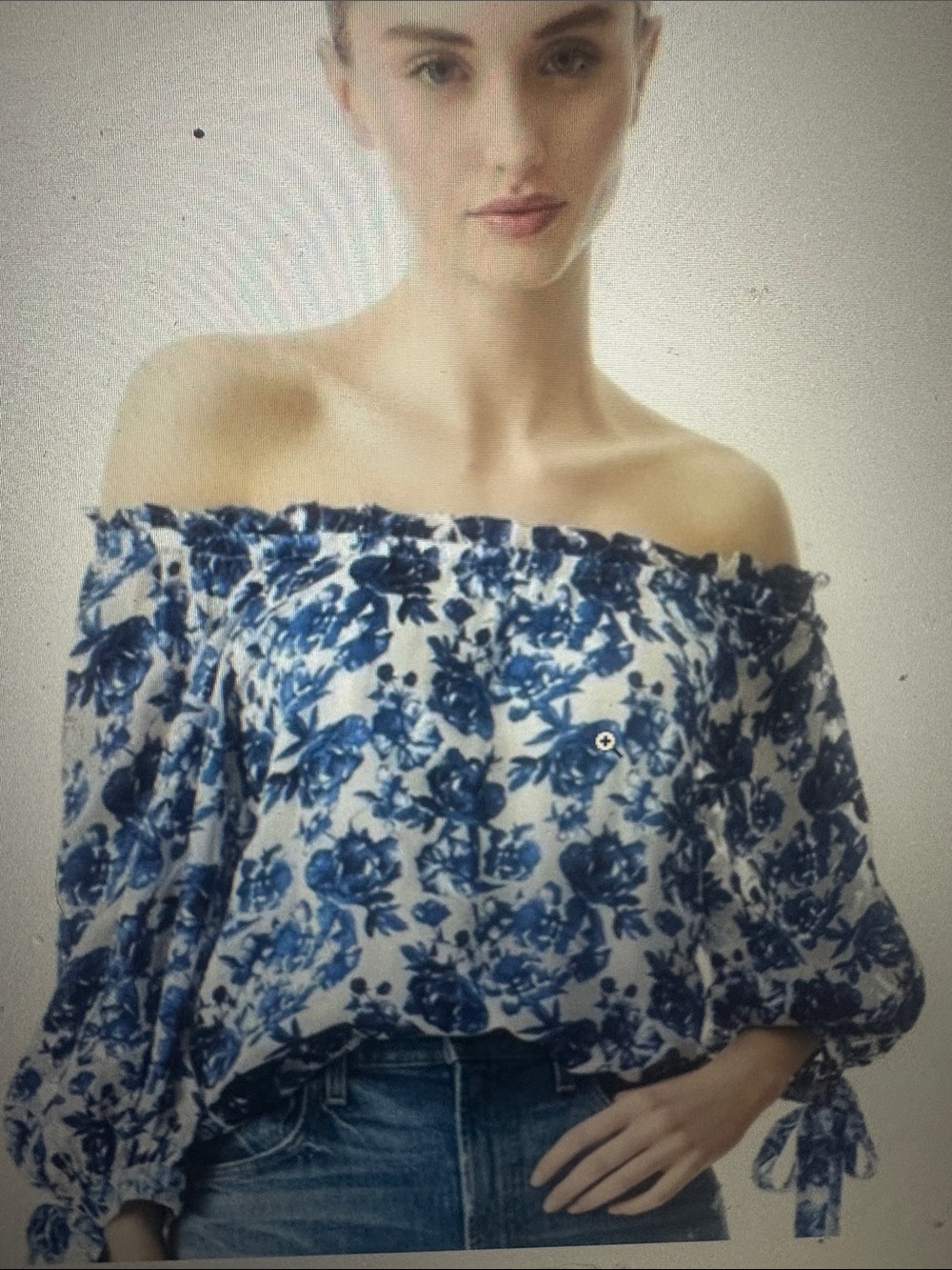Alice and Olivia blue floral peasant, top with ties on slaves